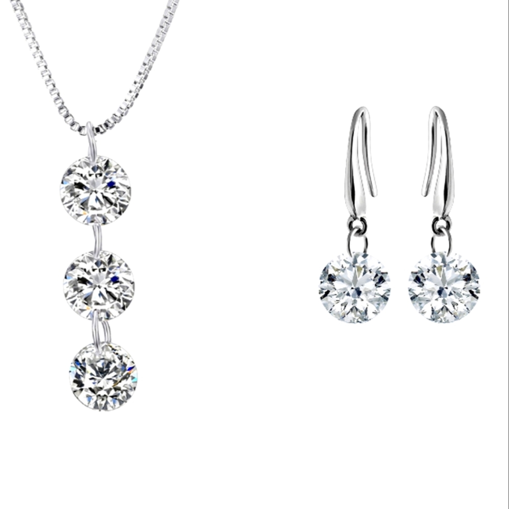-20%🔻 SWAROVSKI® CRYSTALS NAKED DRILL NECKLACE EARRING SET WHITE RHODIUM OVRLY